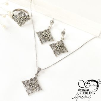 نیمست نقره سیاه قلم جواهری عیار 925 ایتالیا کد 2010