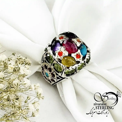 انگشتر نقره 5سنگ جواهری ایتالیایی رکاب دستساز کد 20196