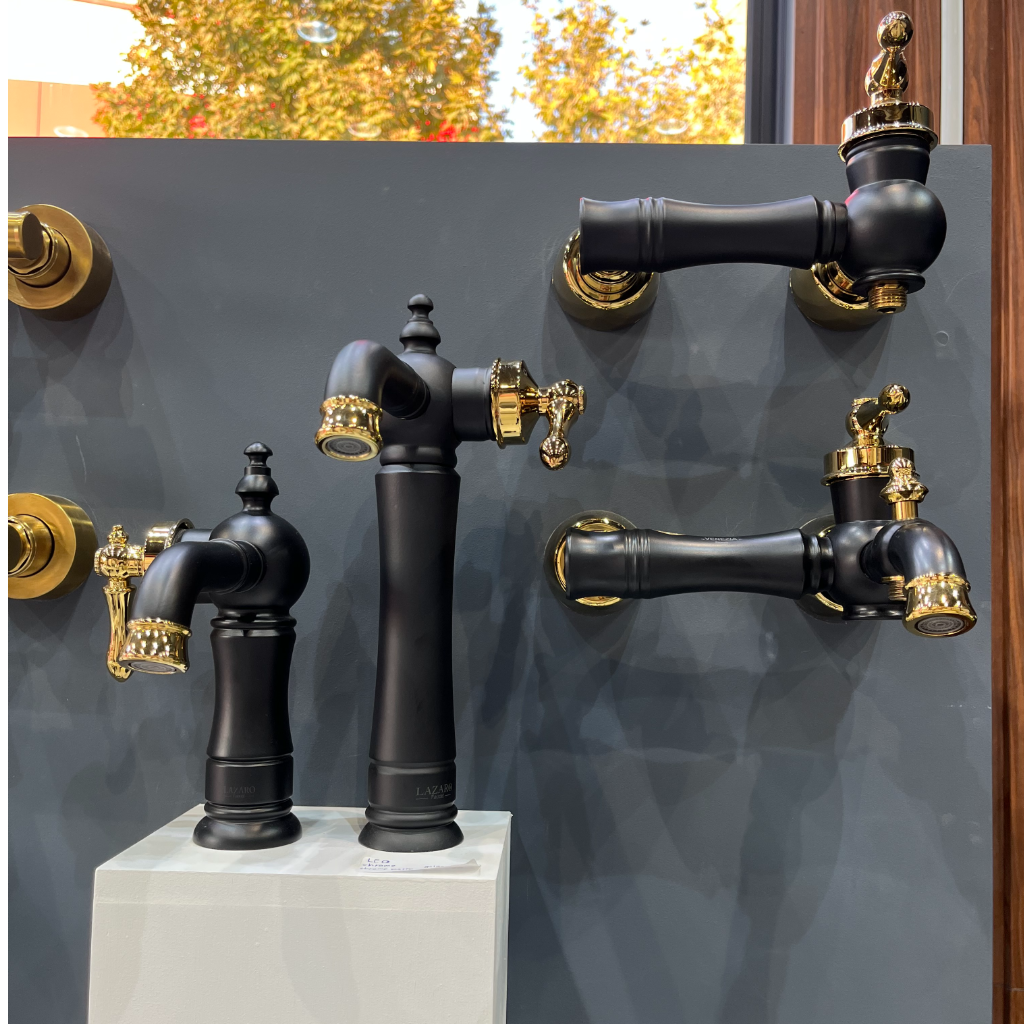 شیر روشویی لازارو مدل لئو رنگ مشکی طلایی 5 سال گارانتی تعویض (پایه بلند و کوتاه)