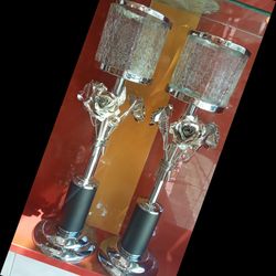 شمعدان جفتی 3 رز پایه کروم