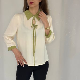 شومیز آستین سه ربع زنانه مدل ساتن مرلین