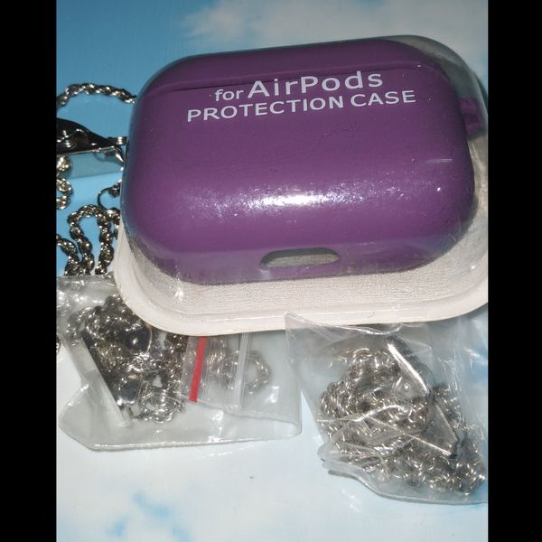 کاور ایرپاد سیلیکونی Airpod Pro به همراه آویز و زنجیر رنگ بنفش