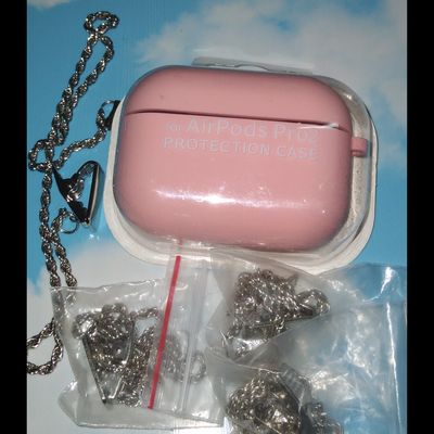 کاور ایرپاد سیلیکونی Airpod Pro/Pro 2 به همراه آویز و زنجیر رنگ صورتی