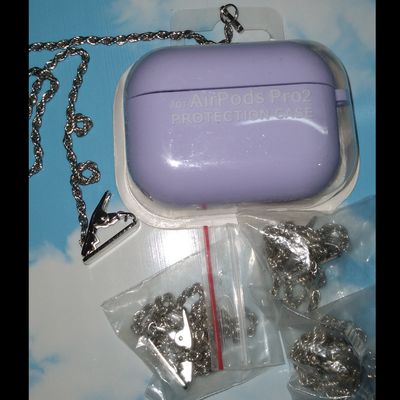 کاور ایرپاد سیلیکونی Airpod Pro/Pro 2 به همراه آویز و زنجیر رنگ بنفش کمرنگ