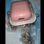 کاور ایرپاد سیلیکونی Airpod 1/2 به همراه آویز و زنجیر رنگ صورتی