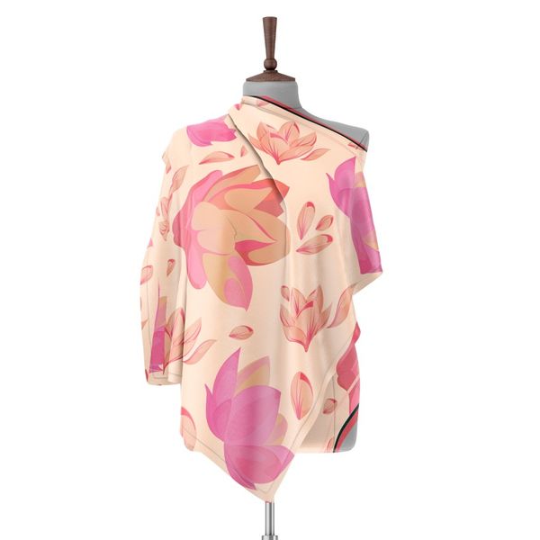 روسری طرح نیلوفر  ابی رنگ صورتی