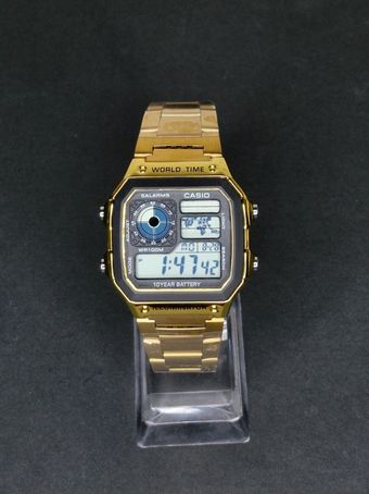 ساعت مچی مردانه جهان نما بند استیل طلایی