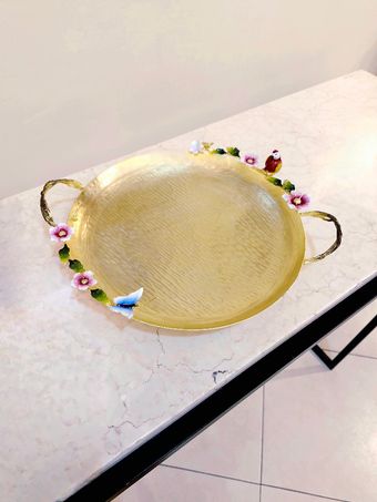 سینی دسته دار دایره کوچک برنجی | مدل 6