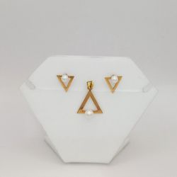 نیم ست طلای 18 عیار طرح هندسی مروارید میا گالری