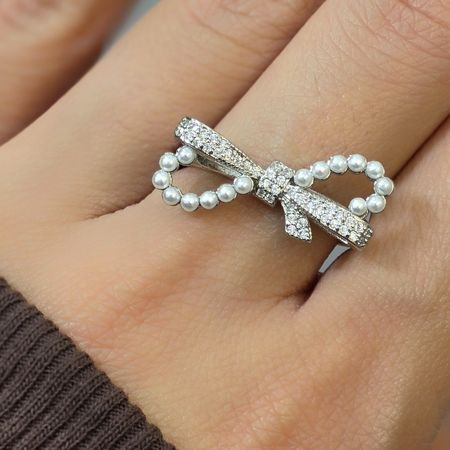 انگشتر زنانه پاپیون مرواریدی فری سایز (رنگ ثابت)