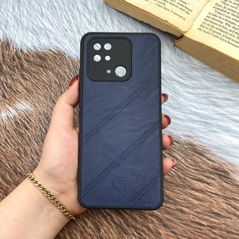 قاب گوشی Redmi 10C / Redmi 10 Power / Poco C40 شیائومی چرمی دور ژله ای طرح دوختی محافظ لنز دار سرمه ای