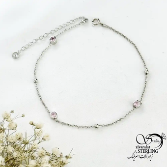 پابند نقره نگین صورتی 925عیار ایتالیایی کد 20330