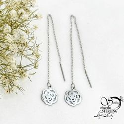 گوشواره استیل بخیه ای آویز گل کد 20529