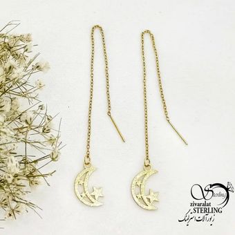 گوشواره بخیه ای استیل ماه و ستاره طرح طلا کد 20530