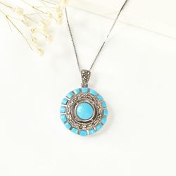 گردنبند نقره ایتالیایی زنانه با سنگ فیروزه کد 2057