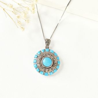 گردنبند نقره ایتالیایی زنانه با سنگ فیروزه کد 2057