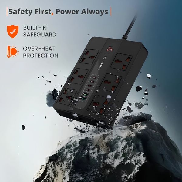 چندراهی برق و هاب شارژر هوشمند Porodo مدل Multi-Port Super Hub