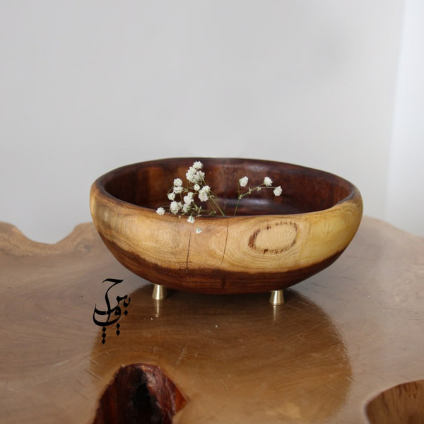 ظرف چوب طبیعی کهور با پایه فلزی