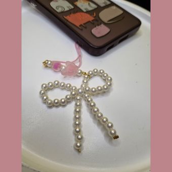 آویز موبایل و فلش (فون چارم)پینترستی مدل پاپیون مرواریدی