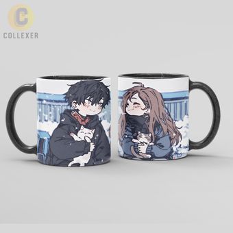 ماگ عاشقانه انیمه ای طرح کاپل دو نفره (Couple) Anime Style Mug - کد 15 (سفید ، مشکی ، حرارتی)