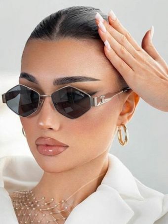 عینک آفتابی طرح لوزی سلین - فریم نقره‌ای عدسی مشکی (UV400)Celine Sunglasses