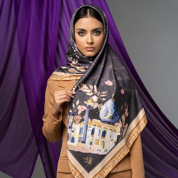 روسری طرح شاهچراغ قهوه ای تیره