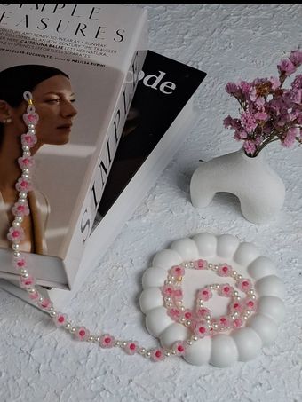 بند عینک مرواریدی زنانه صورتی یخی