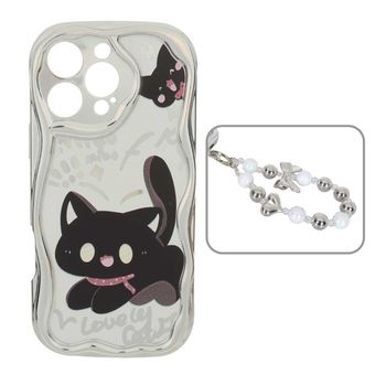 کاور محافظ آینه ای طرح دار با آویز مچی مرواریدی iPhone 16 Pro Max