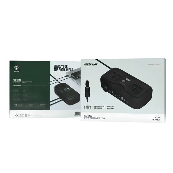 اینورتر و شارژر فندکی خودرو 200 وات / گرین لاین مدل GC-233