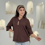 شومیز لینن دکمه چوبی