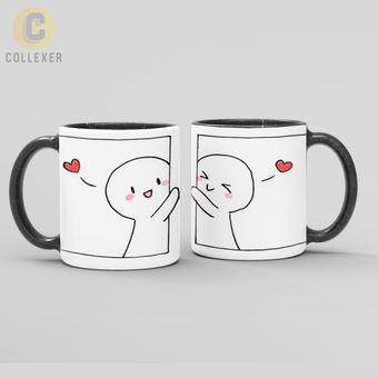 ماگ عاشقانه فان طرح آدمک خطی دو نفره Funny Style Mug - کد 13 (سفید ، مشکی ، حرارتی)