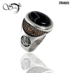 انگشتر نقره مردانه با سنگ اونیکس کد: 2579