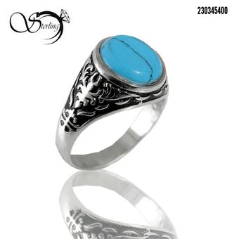 انگشتر نقره 925 عیار مردانه با نگین طرح فیروزه کد 2589