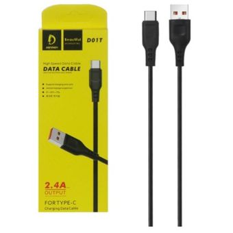 کابل شارژ فست DENMEN Type C مدل D01T - مشکی