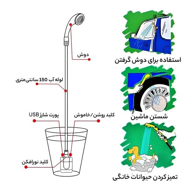 دوش سفری شارژی مدل camper201