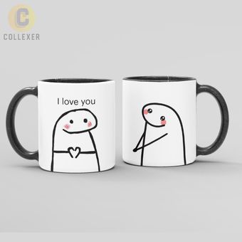 ماگ عاشقانه فان طرح آدمک خطی دو نفره Funny Style Mug - کد 15 (سفید ، مشکی ، حرارتی)