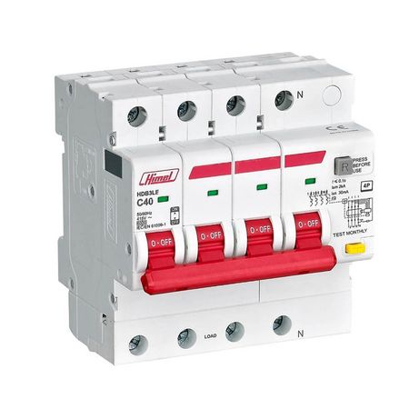کلید نشتی جریان ترکیبی RCBO چهار پل 32 آمپر 30 میلی آمپر هیمل (6KA) HDB3LE4C32