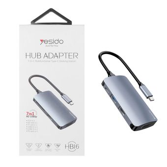 هاب 7 پورت Yesido Type-C مدل HB16 - خاکستری