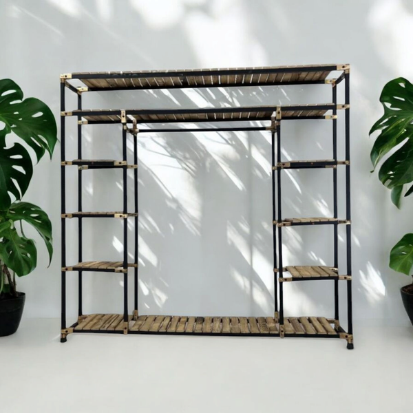 رگال لباس و کمد باز چوب و فلز مدل کهربا