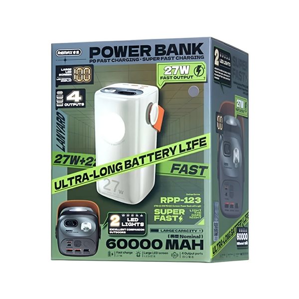 پاوربانک ریمکس مدل RPP123 – ظرفیت 60 هزار میلیآمپر - اورجینال