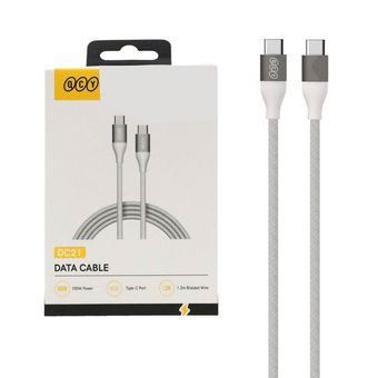 کابل شارژ 1.2 متری فست QCY Type-C To Type-C مدل DC21 60W - سفید (گارانتی 18 ماهه شرکتی)