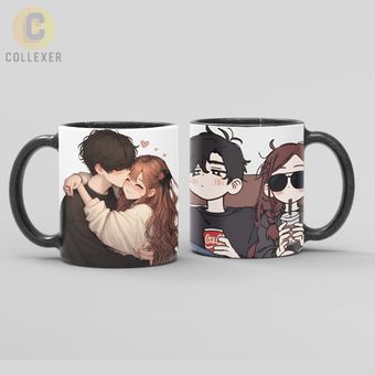 ماگ عاشقانه انیمه ای طرح کاپل دو نفره (Couple) Anime Style Mug - کد 20 (سفید ، مشکی ، حرارتی)