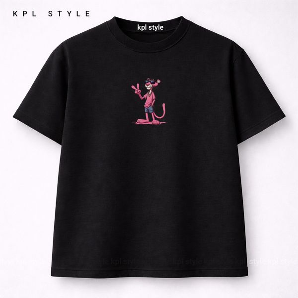 تیشرت باکسی طرح پلنگ صورتی 100٪ پنبه با چاپ مینیمال | کد 1313