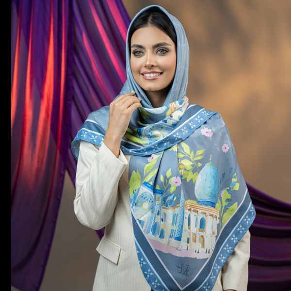 روسری طرح شاهچراغ  شیراز رنگ آبی