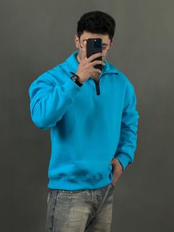 نیم زیپ سه نخ بیسیک آبی فیروزه ای