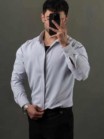 پیراهن دوشین آستین بلند طوسی روشن