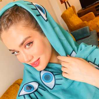 روسری دستدوز نخی کنزو سبز اقیانوسی