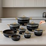 سرویس پخت و پز 14 پارچه هلنا طرح چدن مدل لانه زنبوری