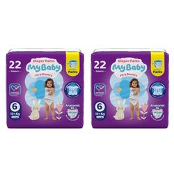 پوشک شورتی مای بیبی مدل کانال دار سایز 6 دو بسته 22 عددی