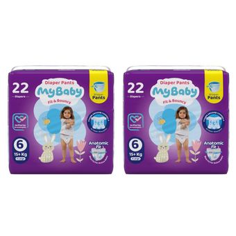 پوشک شورتی مای بیبی مدل کانال دار سایز 6 دو بسته 22 عددی